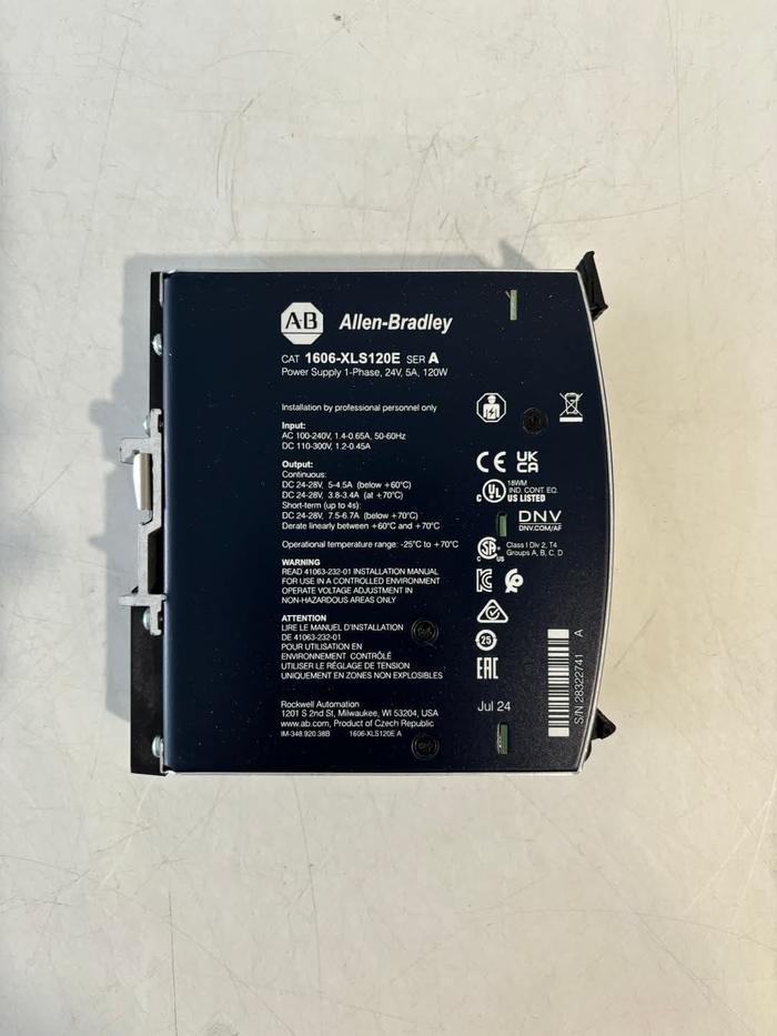 Allen Bradley Power Supply 1606-XLS120EA Performance Power Supply, 24-28Vdc 120W Output. 120/240Vac / 110-300Vdc Input Voltage